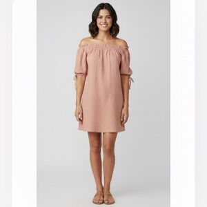 Vanessa Alexandra Linen Dress Womens Size S Tie Sleeves Made in Italy Peach